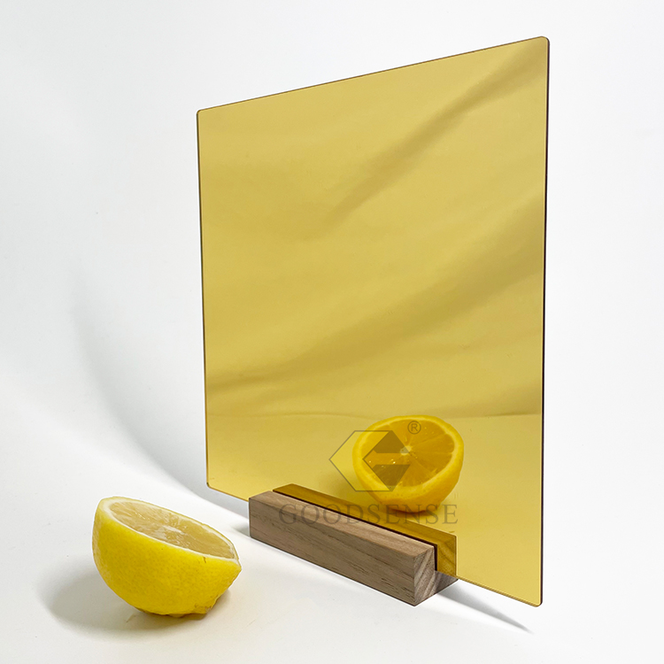 Goodsense Proveedor de espejos unidireccionales de acrílico dorado Espejo de plexiglás orgánico 100% virgen cortado a medida Hoja de metacrilato PMMA Azulejos de espejo autoadhesivos de una cara para fiestas de ducha